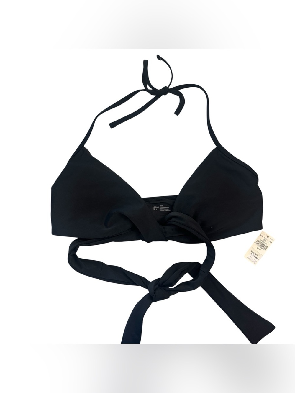 Aerie Women’s Black Scoop Tie Halter Wrap Bikini Top Sz M NWT